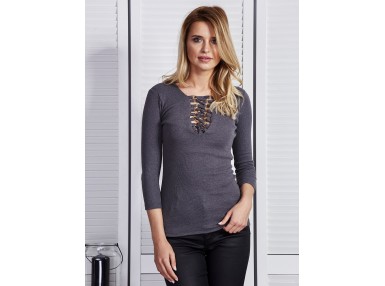 T-shir à détail noué - gris foncé