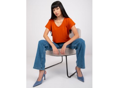 T-shirt à col V - orange foncé