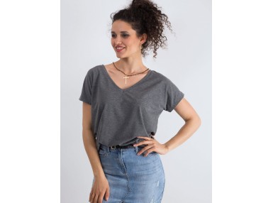T-shirt à col V - gris foncé