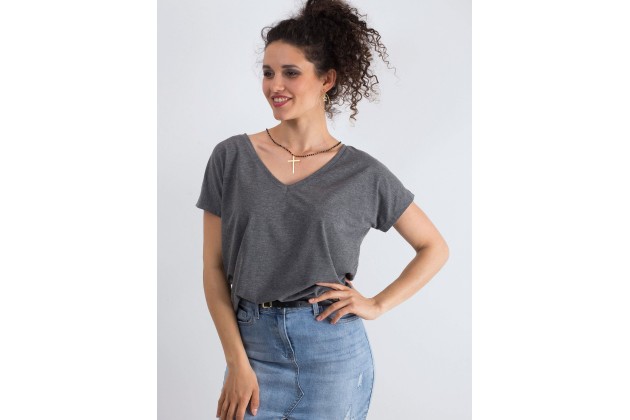 T-shirt à col V - gris foncé
