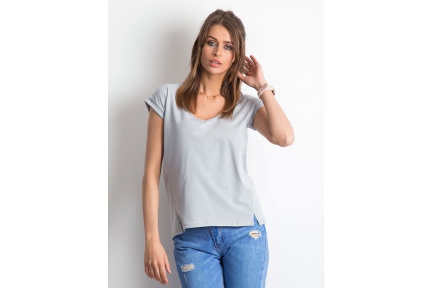 T-shirt à col V - gris clair