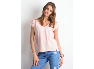 T-shirt à col V - rose clair