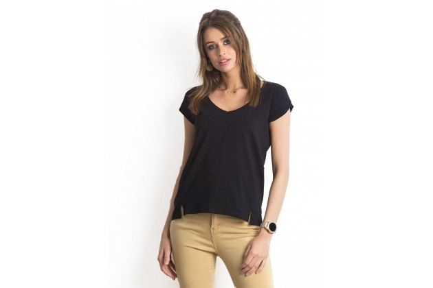 T-shirt à col en V - noir