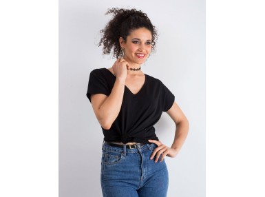 T-shirt moulant à col V - noir