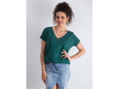 T-shirt moulant à col V - vert foncé