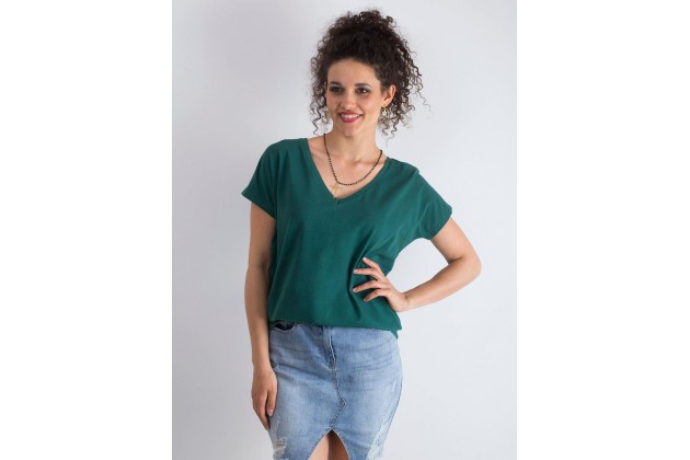 T-shirt moulant à col V - vert foncé