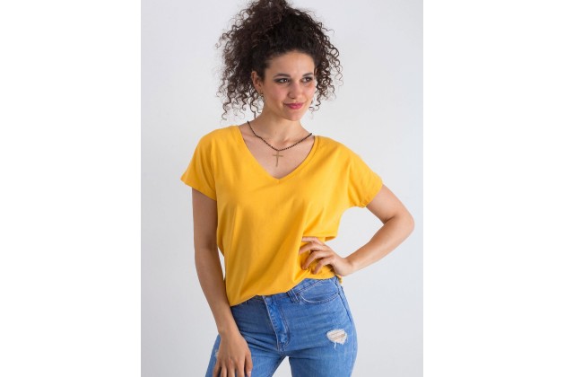 T-shirt moulant à col V - orange vif