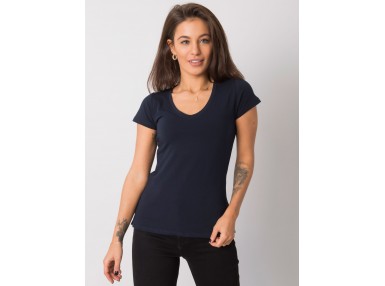 T-shirt moulant à col V - bleu marine