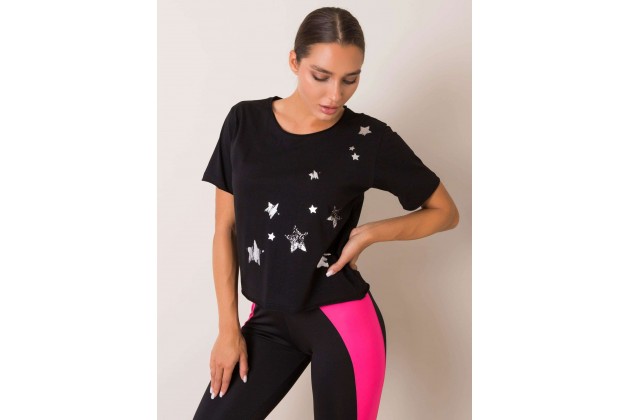 T-shirt en coton pour femme avec un imprimé - noir