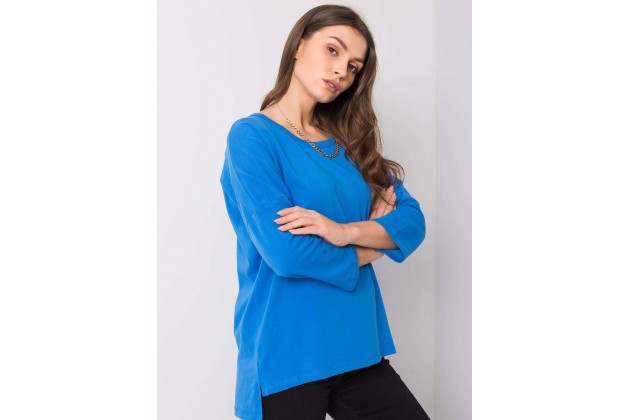 T-shirt en coton col V - bleu foncé