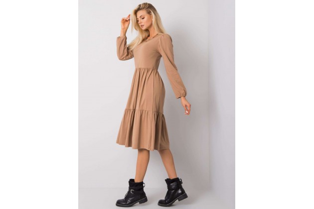 Robe longue en coton - camel