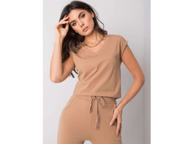 T-shirt à col V - camel
