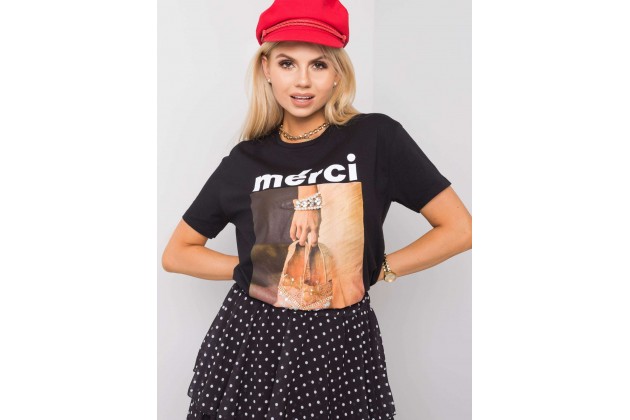 T-shirt à encolure ronde et imprimé - noir