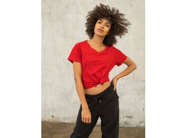 T-shirt à col V - rouge