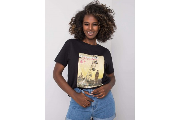 T-shirt à encolure ronde et imprimé - noir