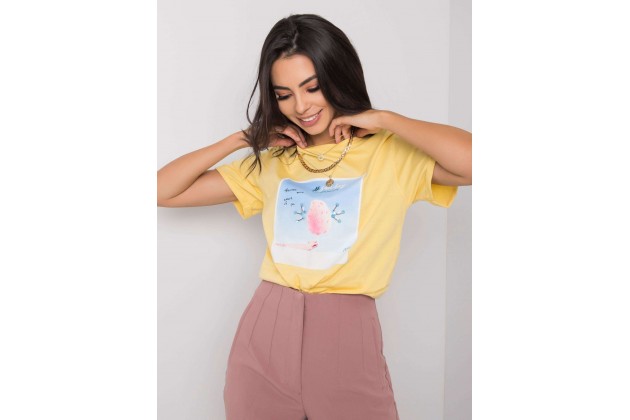 T-shirt à encolure ronde et imprimé - jaune