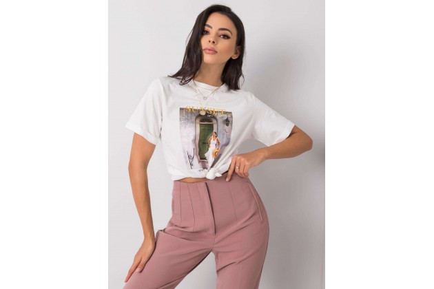 T-shirt blanc en coton pour femme avec un imprimé -blanc