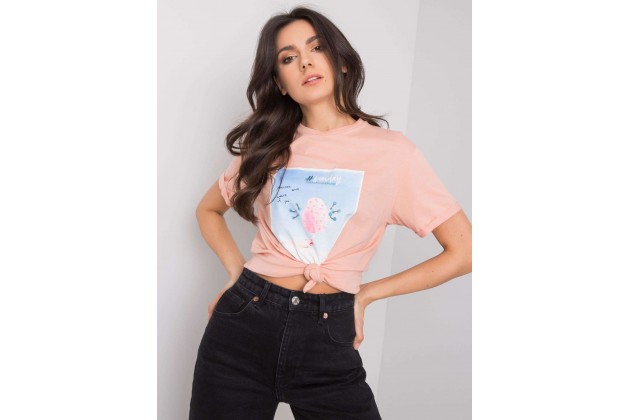 T-shirt à encolure ronde et imprimé - saumon