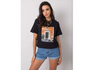 T-shirt blanc en coton pour femme avec un imprimé - noir