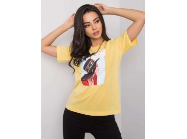 T-shirt blanc en coton pour femme avec un imprimé - jaune