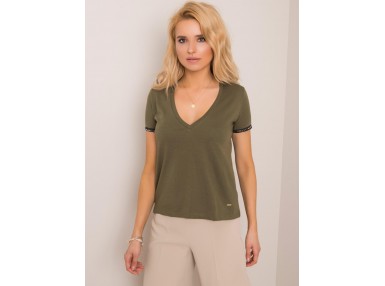 T-shirt à col V - kaki
