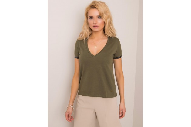 T-shirt à col V - kaki