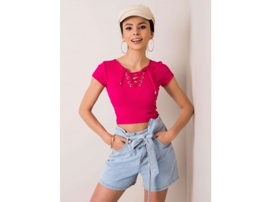 T-shir à détail noué - fuchsia