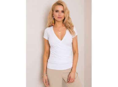 T-shirt moulant à col V - blanc