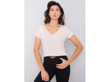 T-shirt col V  - rose clair