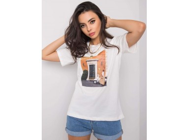 T-shirt blanc en coton pour femme avec un imprimé - blanc