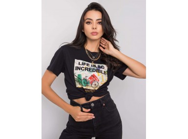 T-shirt à encolure ronde et imprimé - noir