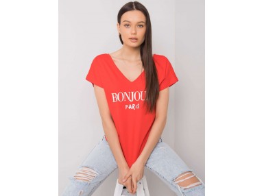 T-shirt blanc à encolure triangle - rouge