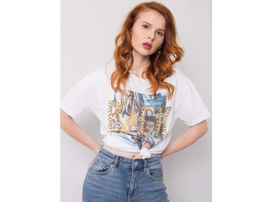 T-shirt à encolure ronde et imprimé - blanc