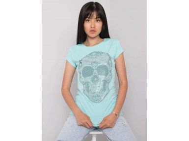 T-shirt femme beige avec une tête de mort - bleu clair