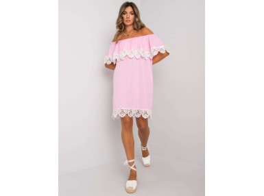 Robe  avec empiècement en dentelle - rose