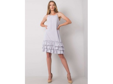 Robe longue en coton à bretelles et volants - gris clair