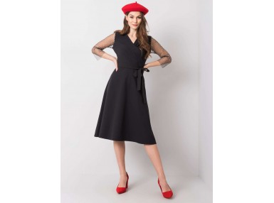 Robe courte portefeuille avec ceinture - noire