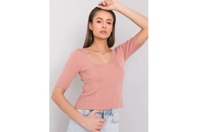 T-shirt col V - rose foncé