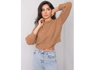 Pull court col rond - marron