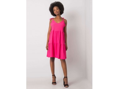 Petite robe évasée avec des volants sur les bretelles -rose foncé