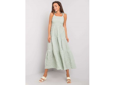 Robe longue en coton à bretelles - blanche et verte