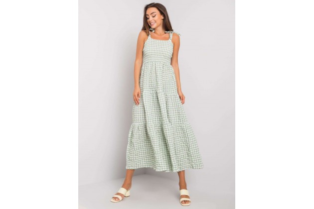 Robe longue en coton à bretelles - blanche et verte