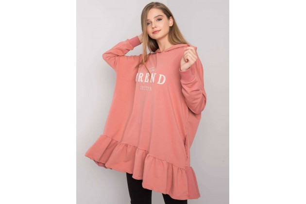 Robe tunique courte avec volants et capuche -rose foncé
