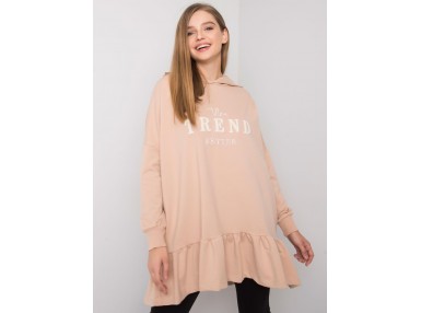 Robe tunique courte avec volants et capuche - beige