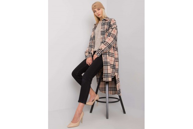 Chemise boutonnée à carreaux -noire et beige