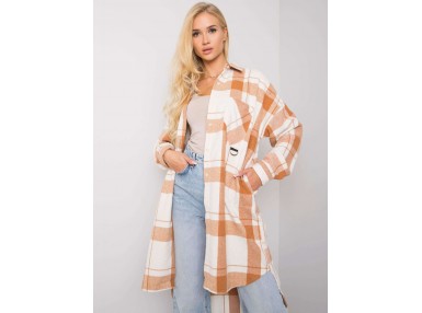 Chemise boutonnée à carreaux - camel