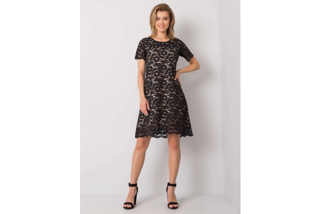 Robe courte brodée - noire