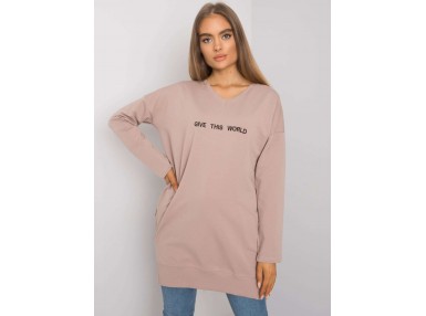 Sweat long à encolure ronde - beige foncé