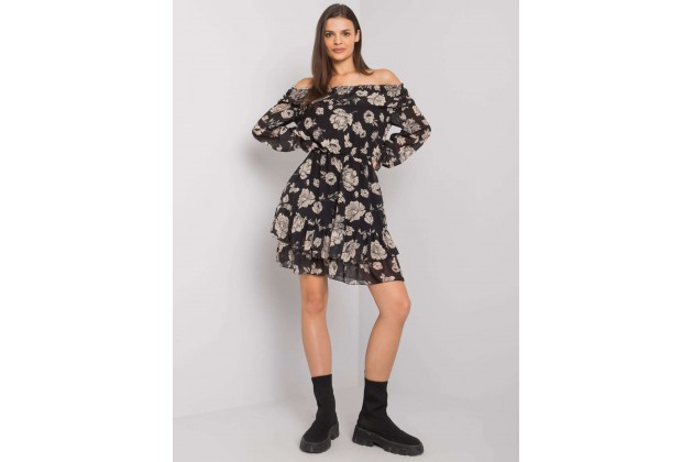 Robe courte femme à imprimé - noire et beige