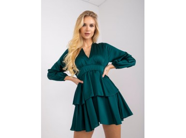  Robe courte effet satiné à volants étagés -  vert foncé